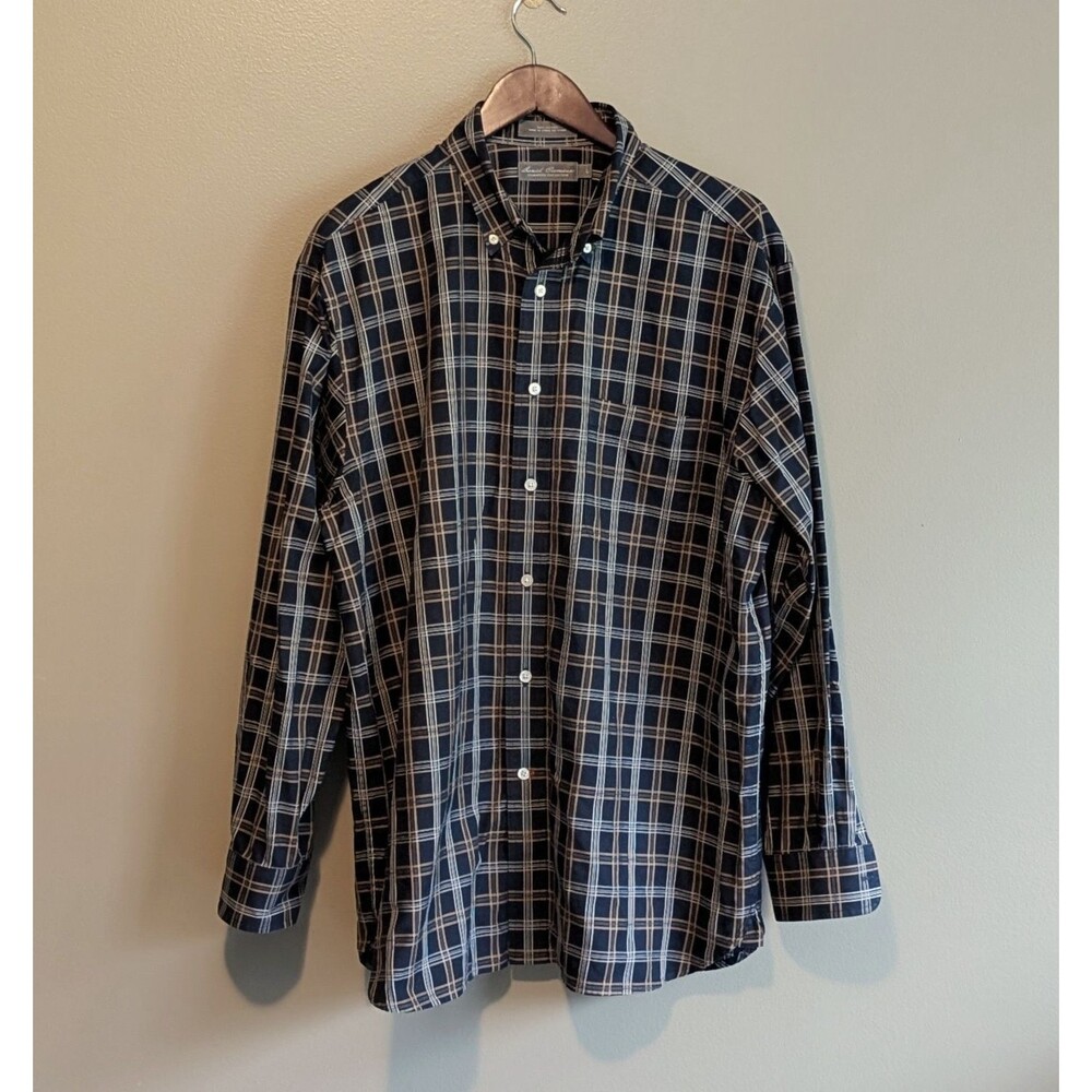 Daniel Cremieux Mens Large L Navy Blue Plaid Check Shirt Button Down LS Luxury